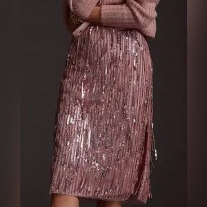 Anthropology Maeve Pink Sequin Midi Skirt - UK 2/US00